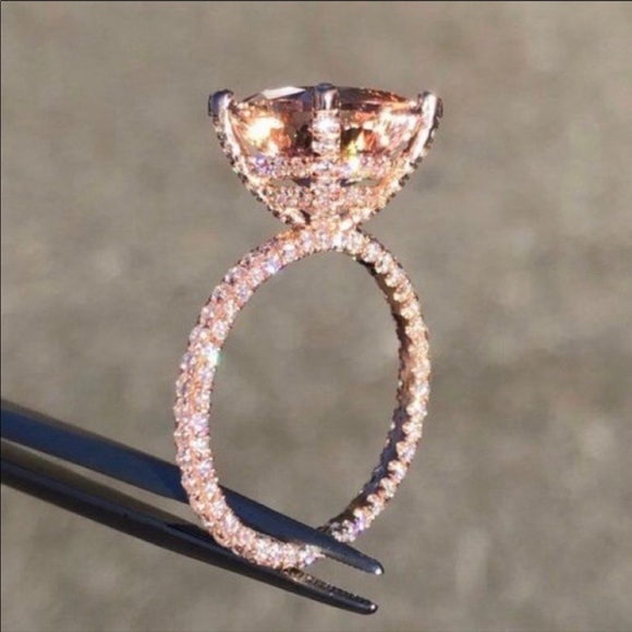 NEW💎 6 Carat 18K Rose Gold Diamond Morganite Ring - Picture 6 of 7